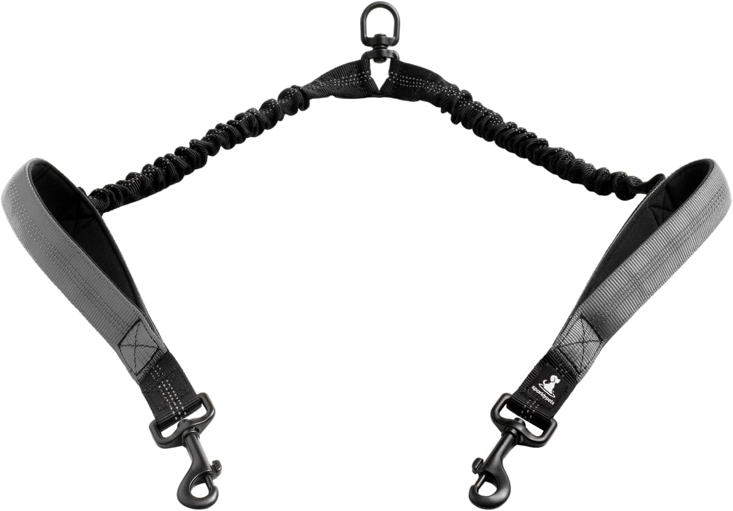 SparklyPets Hands Free Dog Leash for Medium and Large Dogs – Professional Harness with Reflective Stitches for Training, Walking, Jogging and Running Your Pet (Gray, for 2 Dogs Only Coupler)