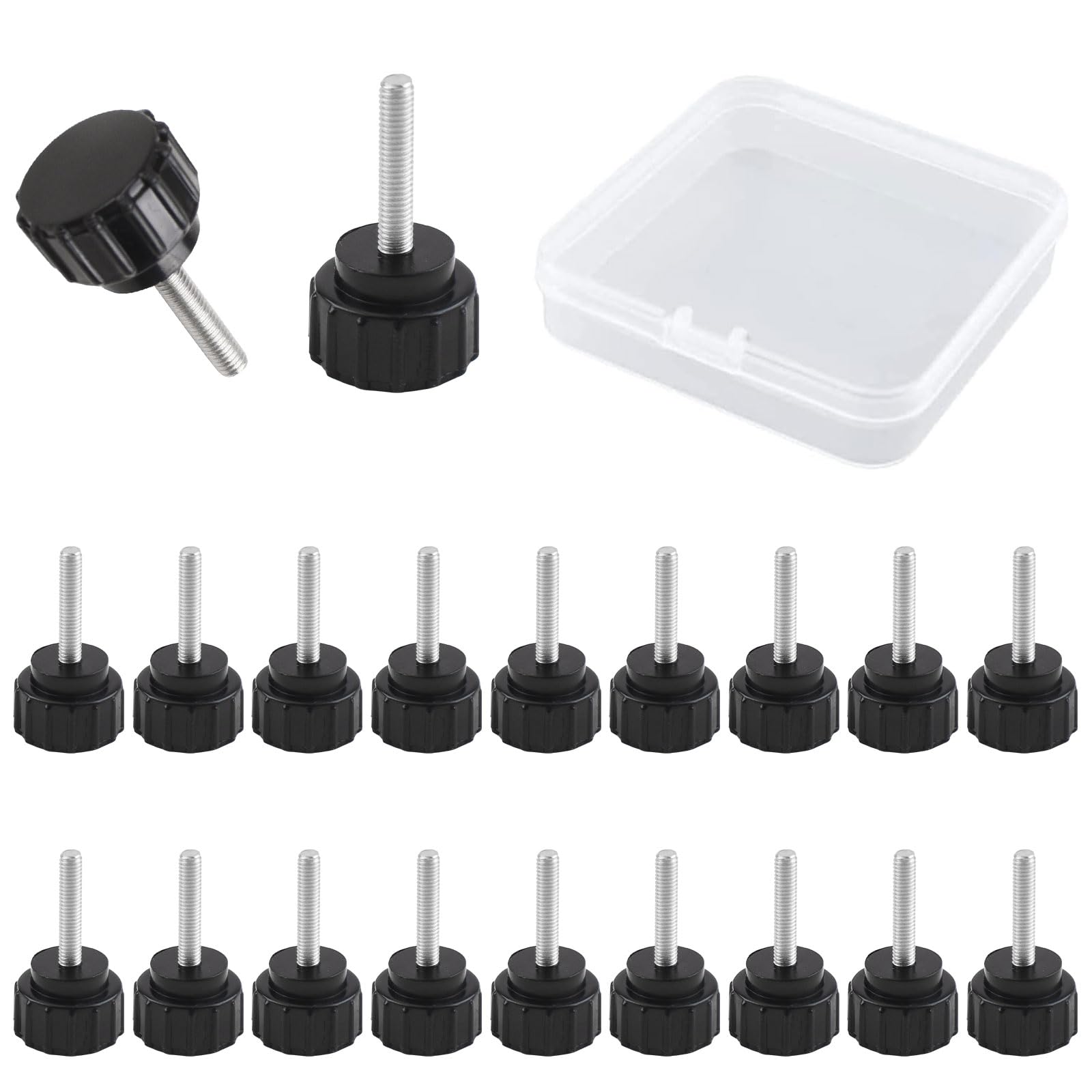 MOROBOR Knurled Thumbscrew Screw, 20 PCS M3 x 15mm Stainless Steel Threaded Knurled Thumbscrew Grip Knobs Thumb Screw for Machinery Latch with Storage Case — image 1