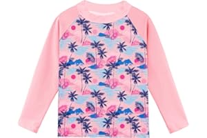 AOBUTE Girls Long Sleeve Rash Guard Shirt Floral Mermaid Swim Top 3-14 Years