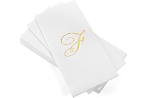 AH AMERICAN HOMESTEAD Disposable Hand Towels for Bathroom 50 Count - Guest Bathroom Essentials -Bathroom Paper Towels - Monogrammed Disposable Napkins - Wedding Napkins in Paper Towel Tray (Gold, F)