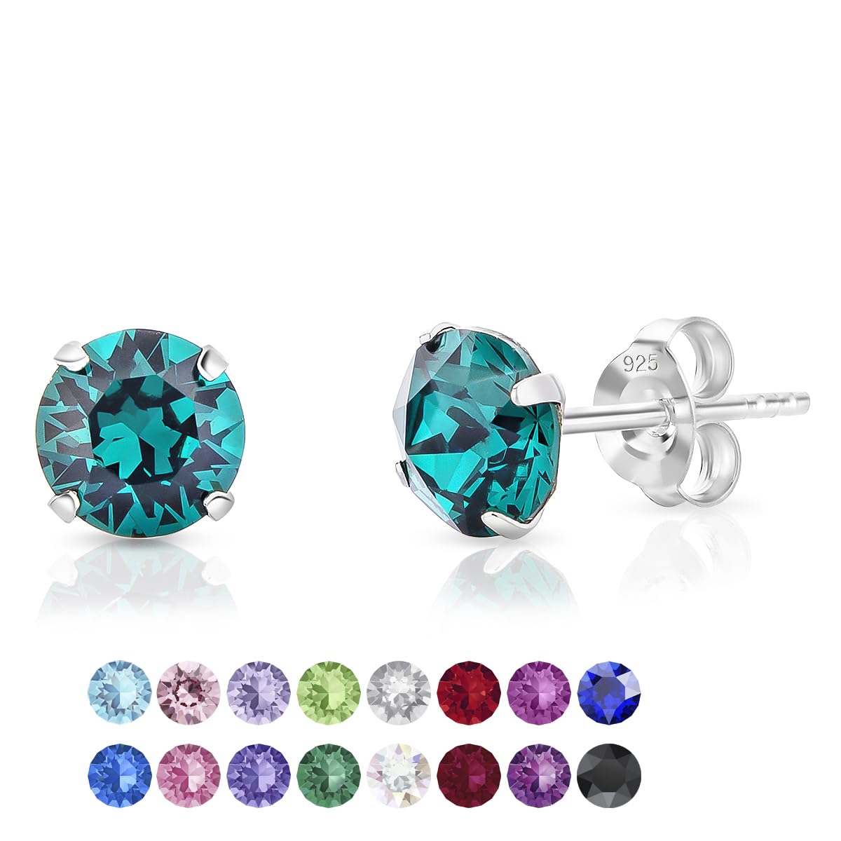 Emerald Earrings for Women - Green Stud Earrings 925 Sterling Silver with Emerald Crystals 6 mm - 925 Silver Round Studs — image 1