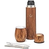 BALIBETOV Complete Yerba Mate Set - Modern Mate Gourd, Thermal Flask, Bombilla and Cleaning Brush Included - All Premium Quality 304 18/8 Stainless Steel (Wood)