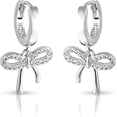 Silver Bow Hoop Earrings - Studs & Dangle Earrings for Women - Birthday, Wedding, Prom