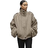 Lomehue Women Cropped Trench Coat Zip Up Funnel Neck Short Jacket Oversized Wool Coats Fall Winter Casual Outfits 2025