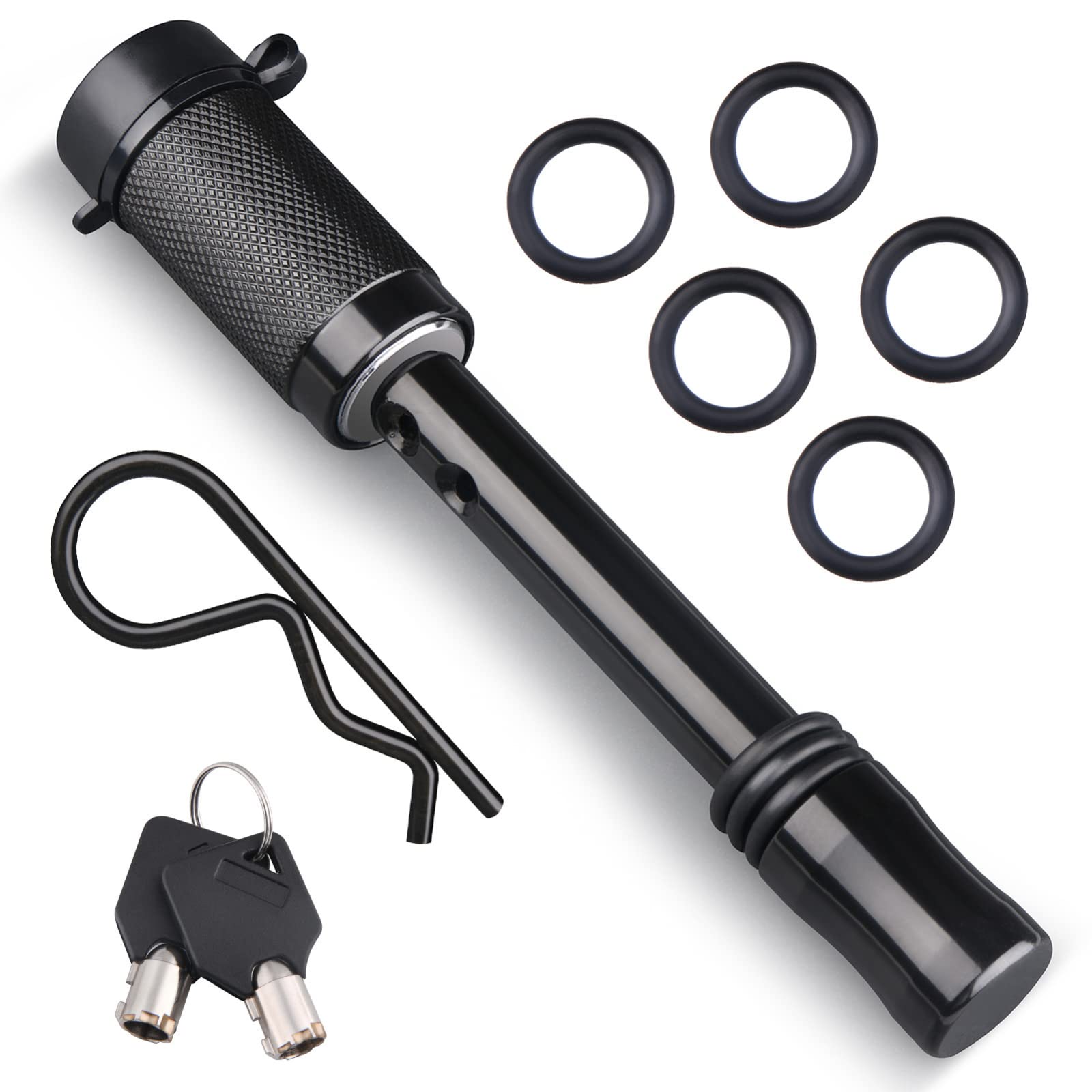 Photo 1 of Kohree Trailer Hitch Lock 5/8 Inch, Hitch Pin Lock for Class III IV 2 Inches and 2-1/2 Inches Receiver, Locking Hitch Pin Tow Hitch Lock with Key, Safety Clip & Anti Rattle O-Rings