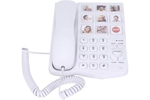 LIKJ Big Button Corded Phone,LD‑858HF Hands-Free Dial Photo Memory Desktop Telephone One-Touch Dialing Landline Phones with 7