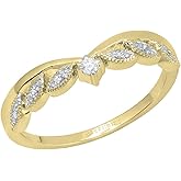 Dazzlingrock Collection 0.10 Ctw Round White Natural Diamond Women Chevron Crown Leaf Wedding Band 1/10 CT, 10K Real Solid Gold