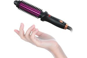 WEEYUM Mini Curling Iron Brush 1 Inch Barrel for Travel, Hair Curler Curling Wand with Extra Long Tourmaline Ceramic Barrel, Anti-Scald Brush Curling Iron for Short/Shoulder Hair