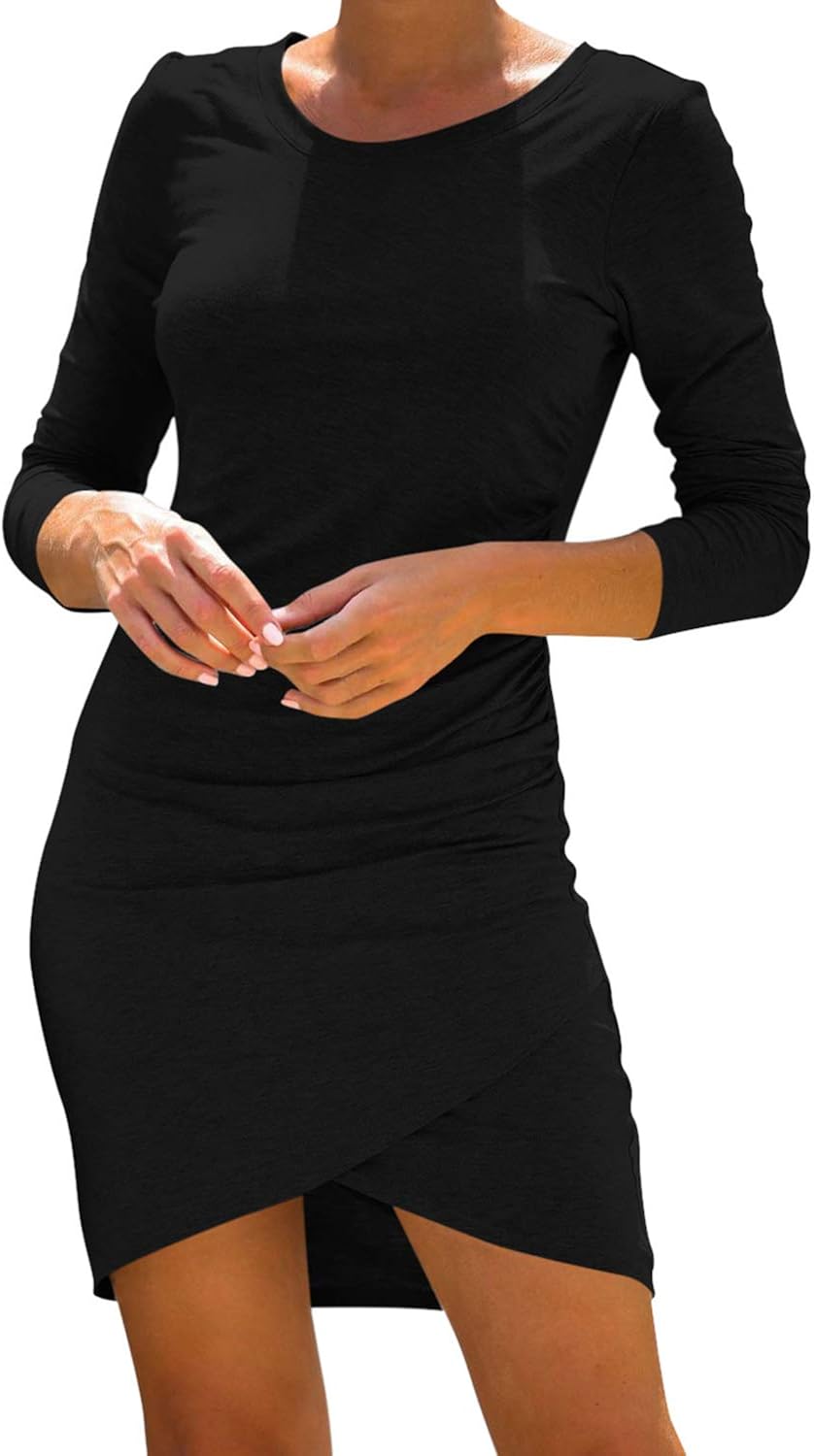 long sleeve ruched bodycon dress