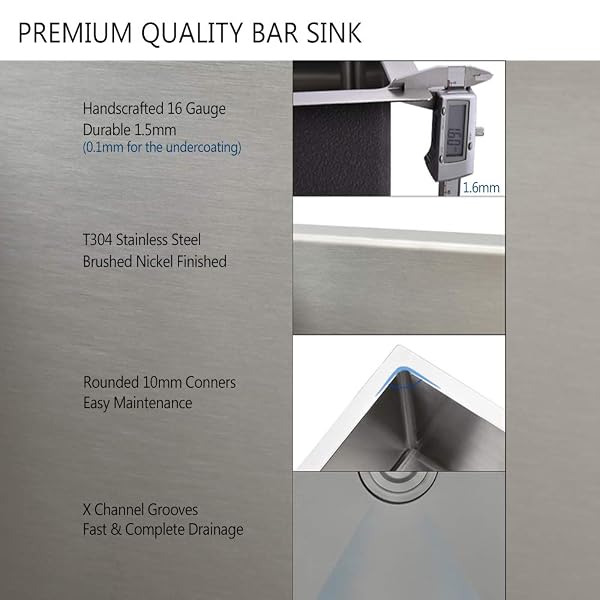 BOOMHOZE STAINLESS STEEL UNDERMOUNT BAR SINK, 15 X 17 INCHES SMALL WET BAR UNDERMOUNT 16 GAUGE SUS304 BRUSHED NICKEL SINGLE BOWL OUTDOOR KITCHEN SINK