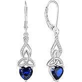Inpasne Infinity Celtic Knot Earrings for Women 925 Sterling Silver Dangle Drop Leverback Earirngs with Birthstone Irish Good Luck Jewelry Gifts for Her