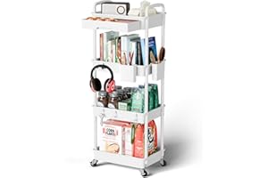 Sorgion 4 Tier Rolling Cart Organizer,Art Craft Diaper Bedside Snack Laundry Room Bathroom Organizer Narrow Thin Slim Rolling Trolley Utility Cart with Wheels for Kitchen,Office(White)
