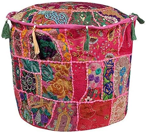 STALLION COTTON CLOTHING Indian Vintage Patchwork Ottoman Pouf,Indian Living Room Pouf, Foot Stool,Round Ottoman Cover Pouf,Floor Pillow Ottoman Poof,Indian Home Decor Cotton Cushion