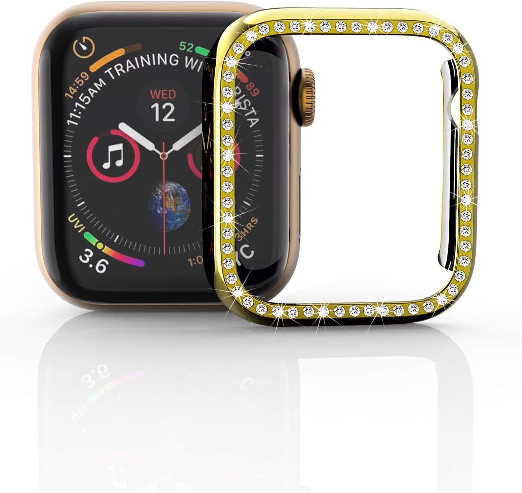 Amazon アップルウォッチケース38mm 40mm 42mm 44mm 表面カバーブリンブリンクリスタルダイヤモンド光沢のあるラインストーンスクリーンプロテクターカバーの交換apple Watchシリーズ5 4 3 2 1女性女の子 40mm ゴールド スマートウォッチアクセサリ 通販