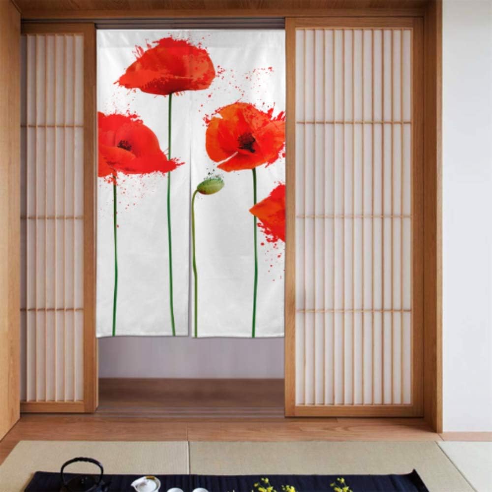 Longyuu Indoor Door Curtain Beautiful Red Poppy Painting Bedroom Window Curtains Toile Kitchen Curtains Long Type For Home Kitchen Door Decoration 34 X 56 Inch 86x143cm Amazon Co Uk Kitchen Home