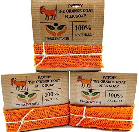 TRASCENTUALS Patchouli Oil Goat Milk Soap With Organic Turmeric and Orange Essential Oil 100% Natural and Handmade Contains Coconut Olive Hemp Oil (3 Pack)