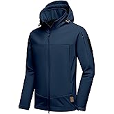 Little Donkey Andy Men's Softshell Jacket Hooded Light Waterproof Tactical Jacket Fleece Windbreaker Jackets with 8 Pockets