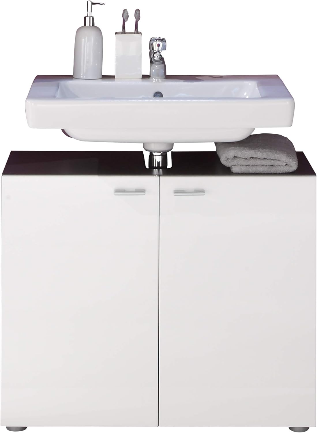 Furnline Bathroom Under Sink Cabinet Tetis White High Gloss Graphite, Wood, – BigaMart