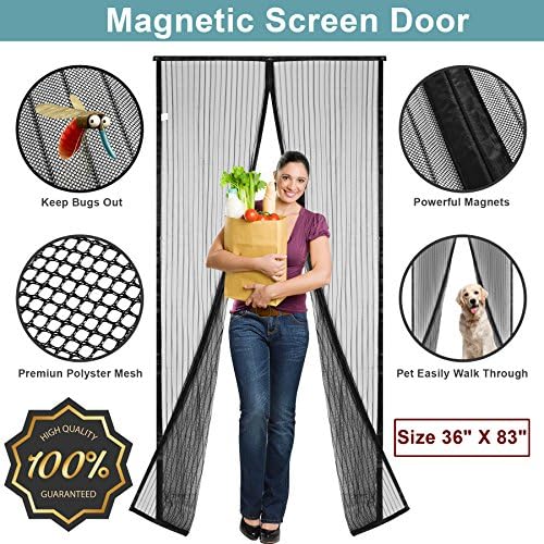 Magnetic Screen Door,Albabara Upgrade Reinforced Full Frame Velcro Heavy Duty Magnet Polyester Mesh Curtains,Durable Mosquito Doors Magic Closure Net Magic Mesh Curtain Fit Doors Up To 34"x 82" Black