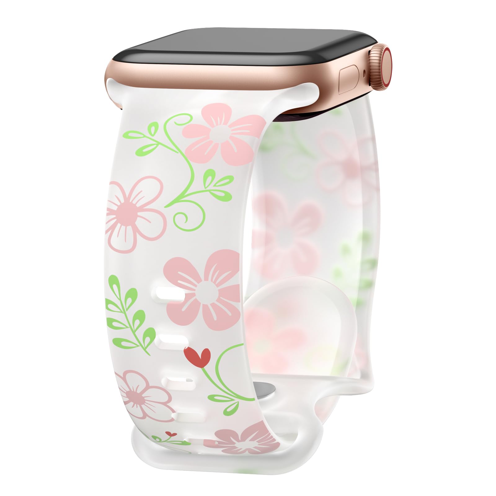 Floral Transparent Band Compatible with Apple Watch Bands For Women 44mm 45mm 46mm 38mm 40mm 41mm 42mm 49mm, Soft Silicone Sport Strap for iWatch Series 11 10 9 8 7 6 5 4 3 2 1 Ultra SE, Pink Flower