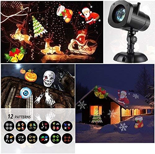Christmas Lights Outdoor ,Halloween Projector Lights, LED Rotating Projection with Snowflakes Spotlight Waterproof Lights for Xmas Wedding Holiday Birthday Party Home Wall Decor Lamp (12Patterns)