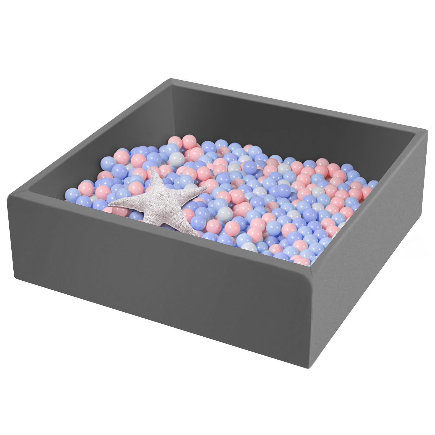 Photo 1 of UHAPPYEE Extra Large Square Foam Ball Pit for Toddler, 47"x47"x14" Soft Ball Pit Poool with Removable Cover, Indoor Memory Sponge Ball Playpen Without Balls - Dark Gray
