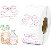 Sanixin 500 Pcs Pink Bow Thank You Stickers 1.5Inch Coquette Bowknot Self-Adhesive Sticker Roll for Wedding Birthday Party Decoration Favors