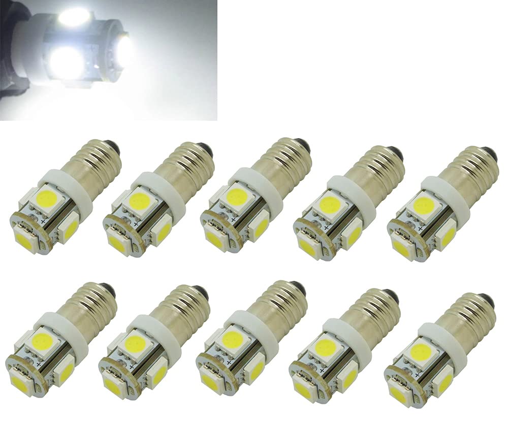 E10 6V LED Bulb Cool White 5 SMD 5050 0.5W 40LM Lamp 6000K 10pcs 6V