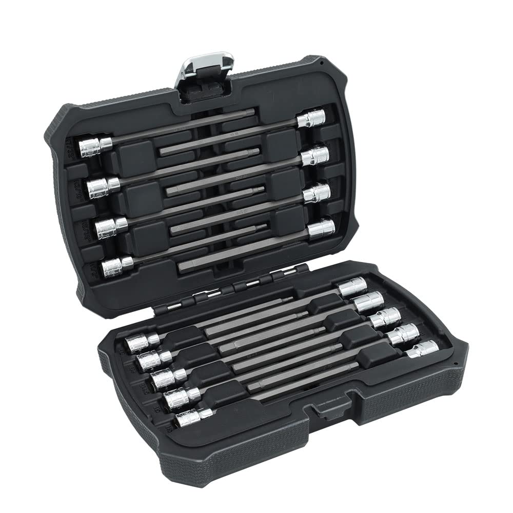 MichaelPro 18-Piece 3/8 Inch Drive Hex Bit Socket Set, SAE & Metric Sizes, Extra Long Bits, Storage Case