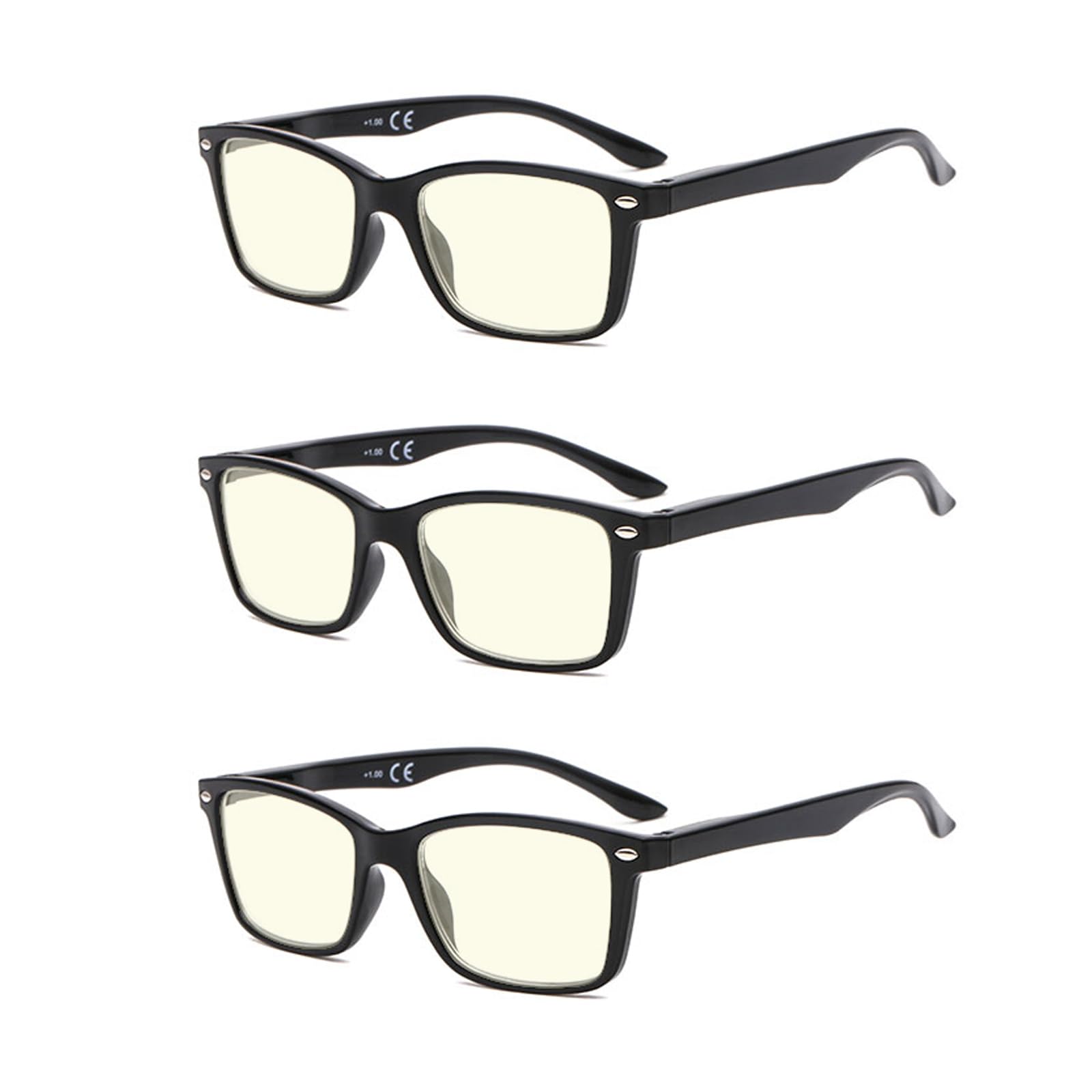 Suertree 3 Pack 90% Anti-Blue Computer Reading Glasses, Blue Light Filter Eye Glasses Blocking UV Computer Glasses Visual Aided Glasses Female Male Reading Glasses Black 3.5 T80