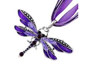 AKOAK Fashion Creative Bohemian Jewelry Ethnic Multi-layer Chain Colorful Enamel Dragonfly Pendant Necklace（Purple）