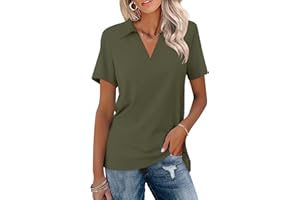 ORANDESIGNE Women's Short Sleeve V Neck Polo Shirts Summer Collared Tops Casual Loose Tees Tops