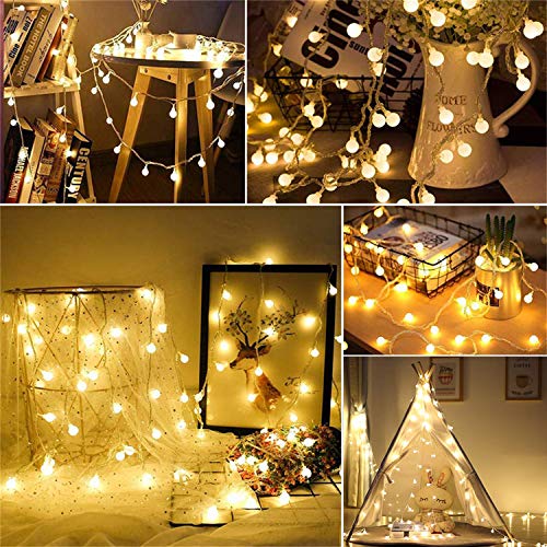 Fairy Festoon Lights with Remote Control 100 LEDs Warm White Globe String Lights Battery Powered 10M 8 Modes Waterproof Decorative Lights for Indoor Outdoor Party Home Garden Patio Bar Restaurant