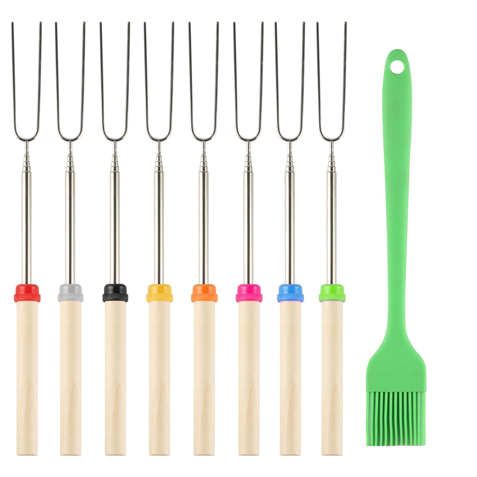 8 Pcs Extendable Marshmallow Toasting Forks Sticks, 12" - 32" Retractable Marshmallow Roasting Sticks, Smores Sticks for Fire Pits Campfire, Stainless Steel Barbecue Forks for Hot Dogs BBQ Skewers