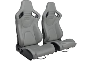 WIILAYOK 2 Pack Racing Seats, 1 Pair Universal PVC Leather Racing Bucket Seats with Dual Lock Sliders for Front-Back Adjustment, Automotive Racing Sports Seats for Cars, Gray
