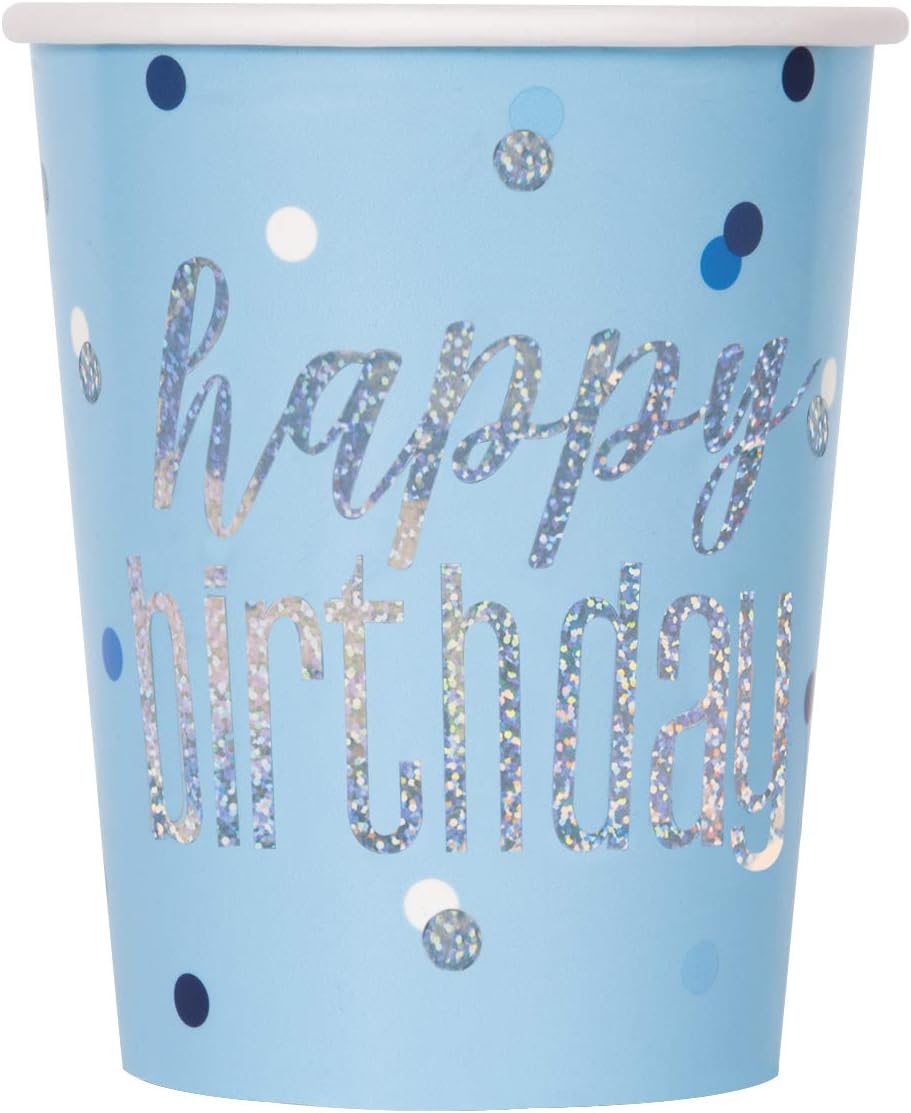 Unique Party 83596-9oz Glitz Foil Blue & Silver Birthday Paper Cups, Pack of 8, 8 Count (Pack of 1)
