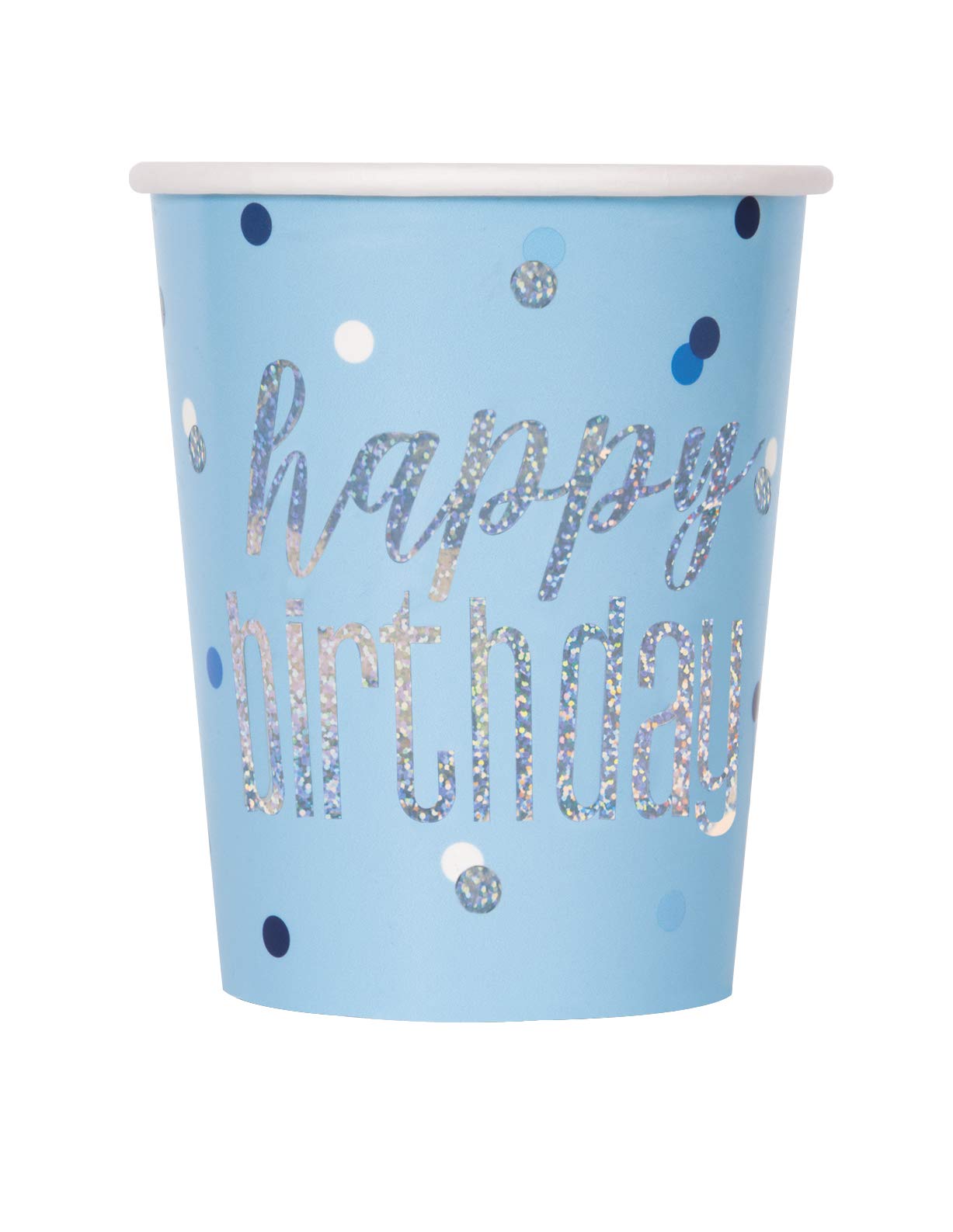 Unique Party 83596-9oz Glitz Foil Blue & Silver Birthday Paper Cups, Pack of 8