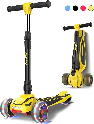 LOL-FUN 3 Wheel Kids Scooter Foldable Lean-to-Steer LED Wheels 4 Height