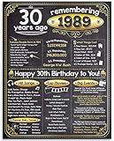 30th Birthday Poster (Thirty, 30) - Remembering The Year 1989-11x14 Unframed Art Print - Makes a Perfect Birthday Decoration Under $15