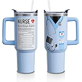 Aokoyi Nurse Cup Gifts for Women Men, 40 Oz Tumbler with Handle and Straw, Nursing Practitioner Appreciation Graduation Nurse Week Blue Insulated Stainless Steel Water Bottle 1PC