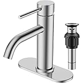 FORIOUS Bathroom Faucet, Single Handle Sink Faucet with Deck, Pop-up Drain and Supply Hoses, Stainless Steel Modern Washroom 