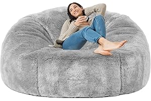 Taotique 7FT Giant Bean Bag Chair Cover (Cover only, No Filler) Soft Faux RH Fur Sofa Bed Cover Washable Bean Bag Couch Cover for Adult and Kids with Liner