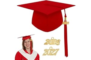 GZJINYUAN Unisex Matte Graduation Cap with Gold 2025/2026 Year Tassel Charm,Graduation Hat for Adults Bachelor Master