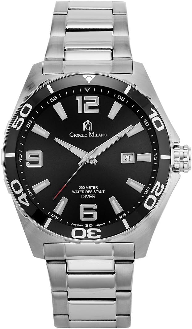 Mens Watch 'Oceano' Round Stainless Steel case.dial with Indexes and Date. Stainless Steel Band. Screw Down Crown