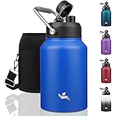 Konokyo Half Gallon Jug with Handle,64 oz Insulated Water Bottle with Carrying Pouch,Double Wall Vacuum Stainless Steel Metal Bottle,Blue
