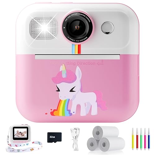 Kids Camera, Instant Print Camera for Girls Toys with 32GB Card 2.5K UHD, Christmas Birthday Gifts for Age 3 4 5 6 7 8 9 Years Old Girls