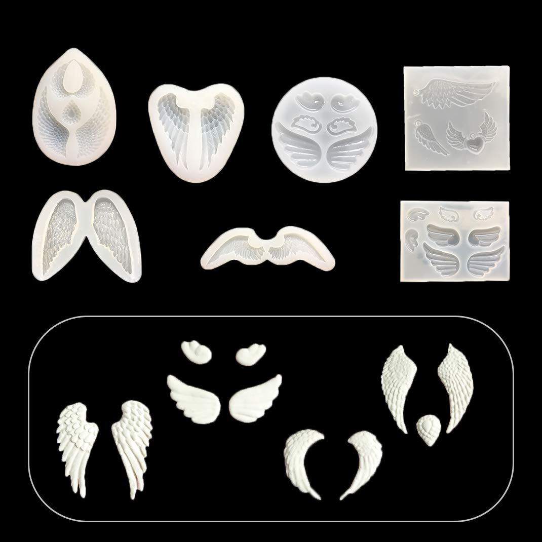 iSuperb 7 pcs Resin Wing Moulds for DIY UV Resin Epoxy Silicone Earring Jewelry Keychain Ornament Bookmarks Pendant (7 Moulds)