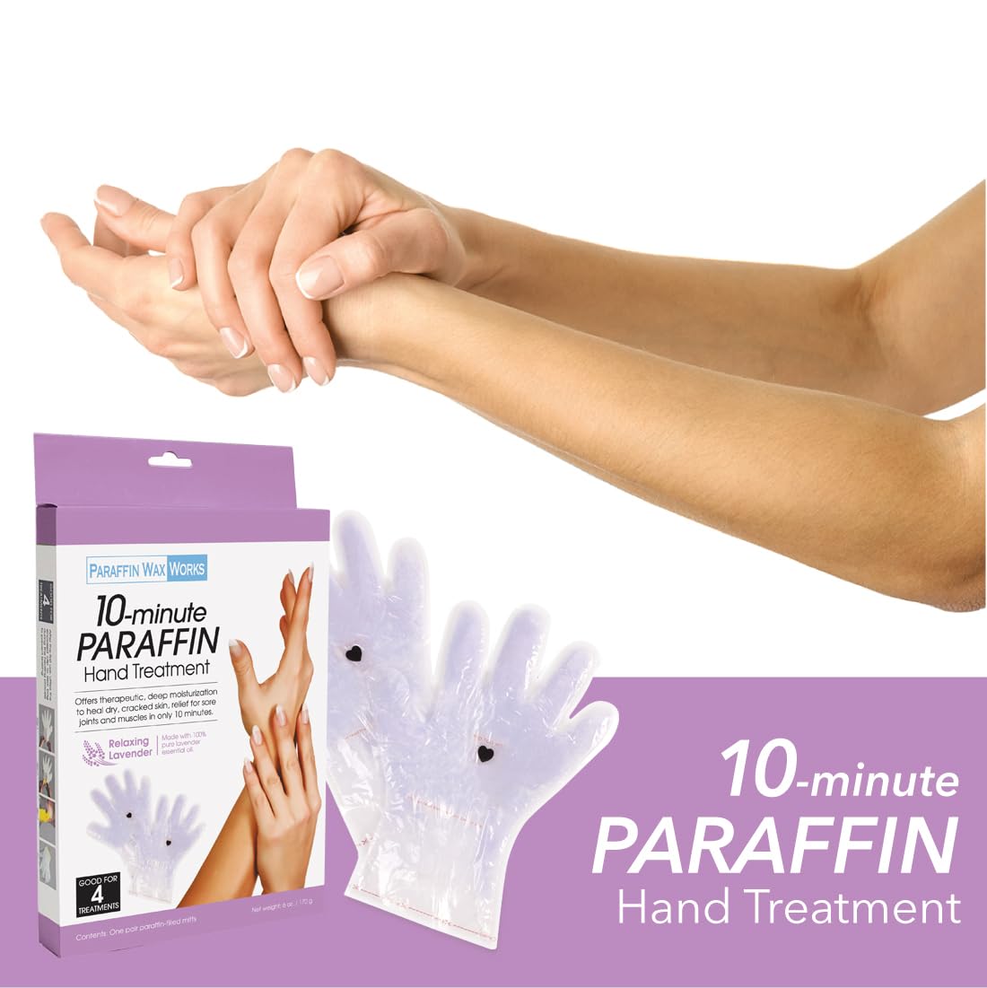 10-Minute Paraffin Hand Treatment, Relaxing Lavender, Spa and Home Treatment Gloves, One-Pair