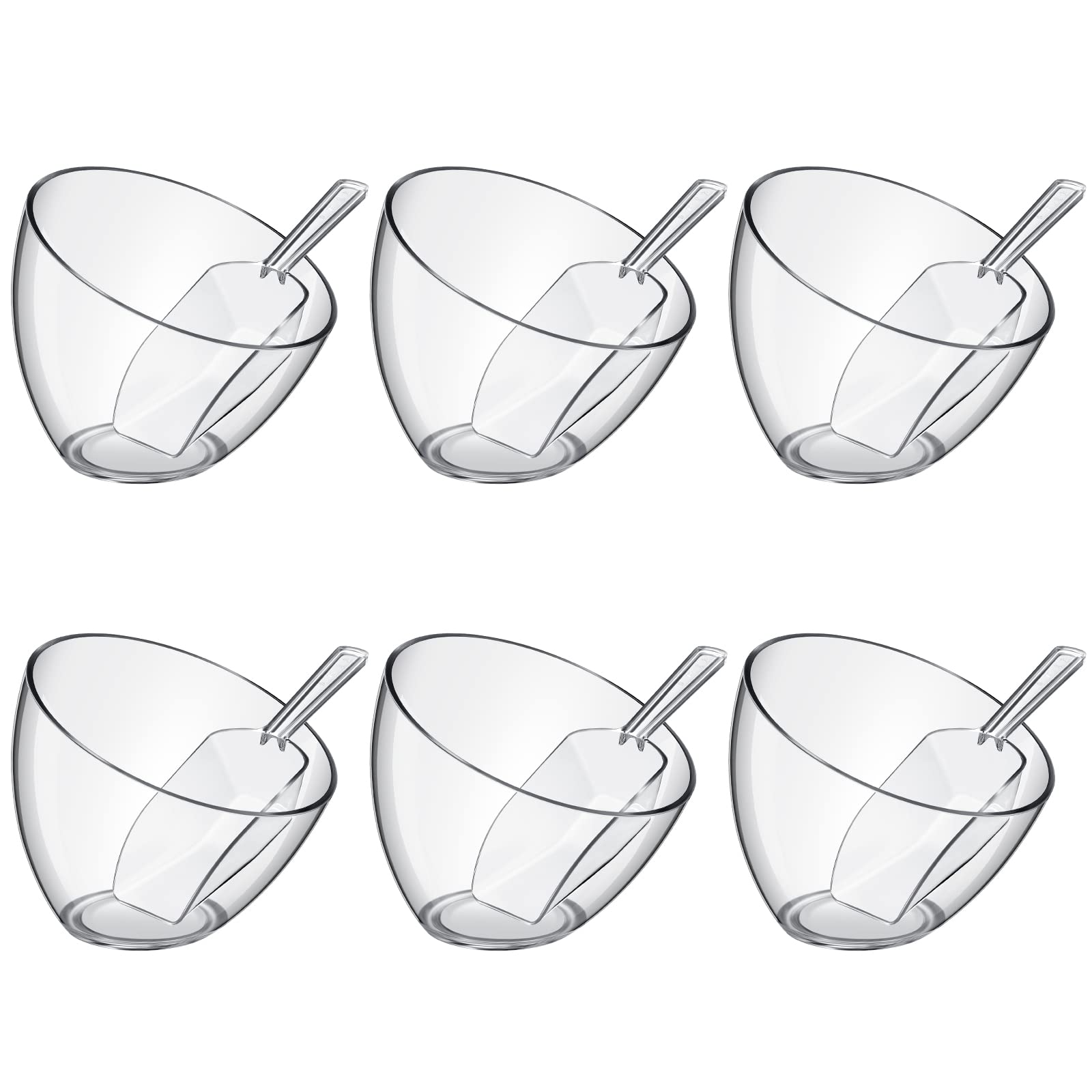 Photo 1 of Hoolerry 12 Pcs Serving Bowls Kit Include Clear Plastic Bowls for Parties and Popcorn Measuring Scoops Acrylic Plastic Kitchen Angled Candy Scoops for Office Canister Salad Cooking (35 oz)