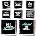 Prego Premium Drink Coaster Collection - Funny & Witty Novelty Bar Coasters - 4” Large Size Square Waterproof & Washable Table Protectors - Set of 8-2 Stainless Steel Wine Battle Stoppers Included